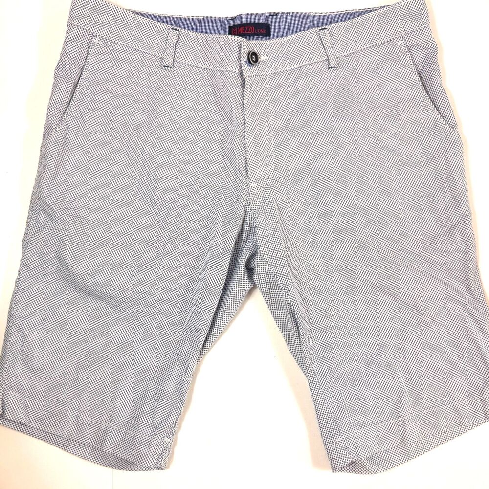 Mezzo Uomo Men's Blue White Bermuda Chino Shorts, 36, 100% Cotton Made in Greece